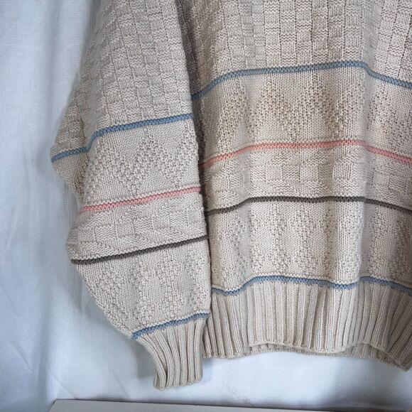 Hunt Club Preppy Cable Knit Striped Fisherman Sweater 100% Cotton Size MD VTG - Picture 4 of 7
